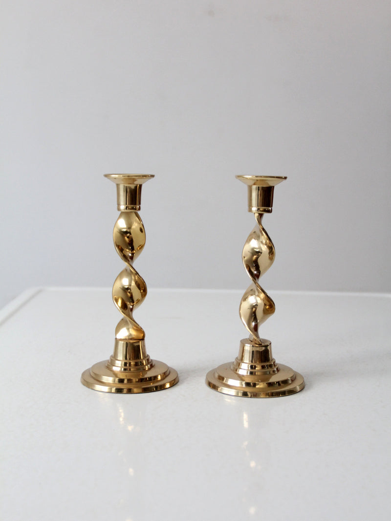 vintage brass candlestick holders pair