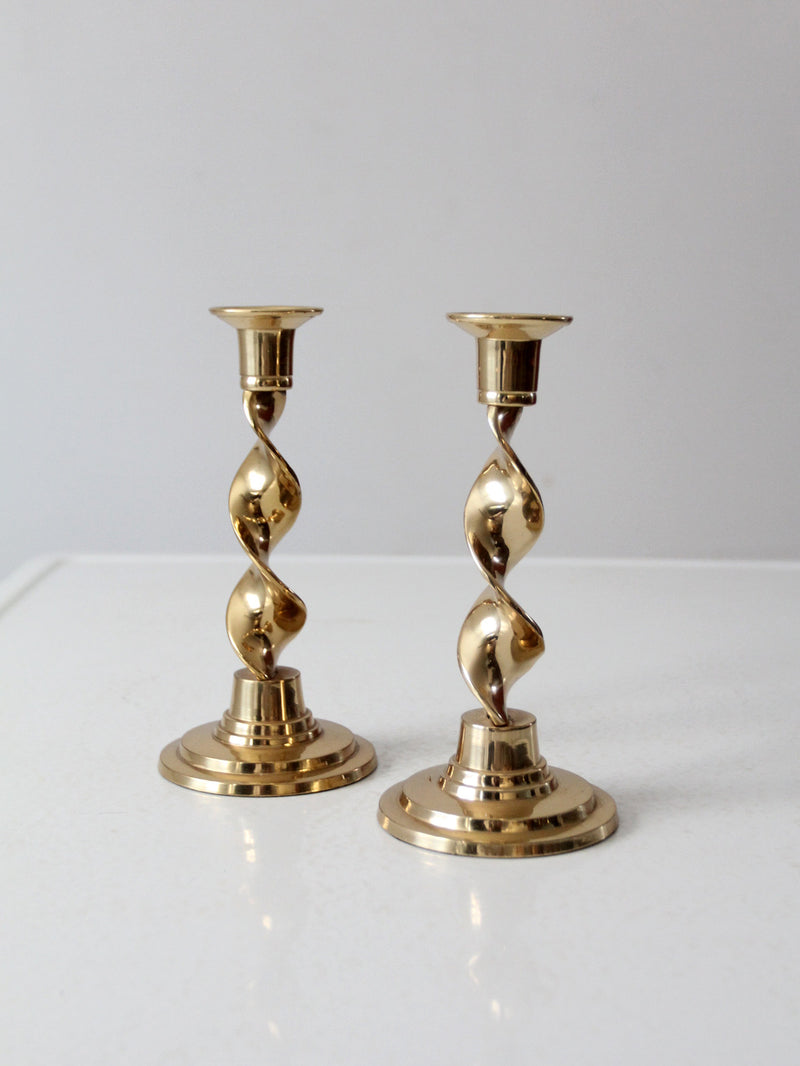 vintage brass candlestick holders pair