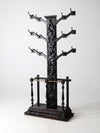 antique gothic revival carved wood hall tree