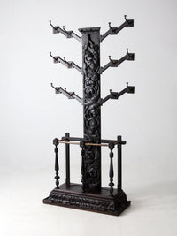 antique gothic revival carved wood hall tree