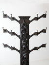 antique gothic revival carved wood hall tree