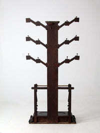 antique gothic revival carved wood hall tree