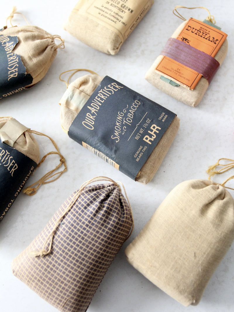 vintage collection of smoking tobacco cloth pouches