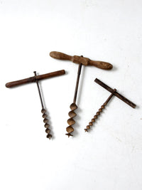 antique primitive t-handle drill set of 3