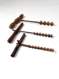 antique primitive t-handle drill set of 3