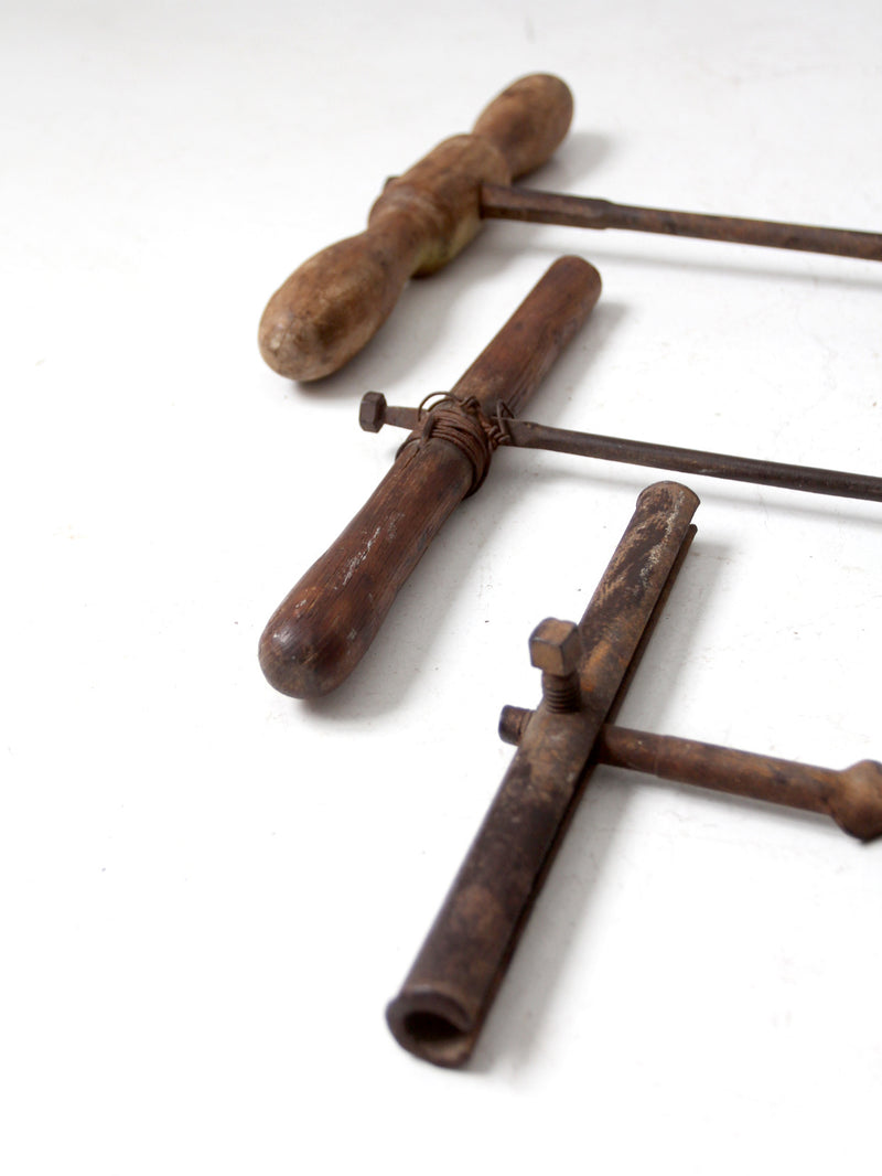 antique primitive t-handle drill set of 3