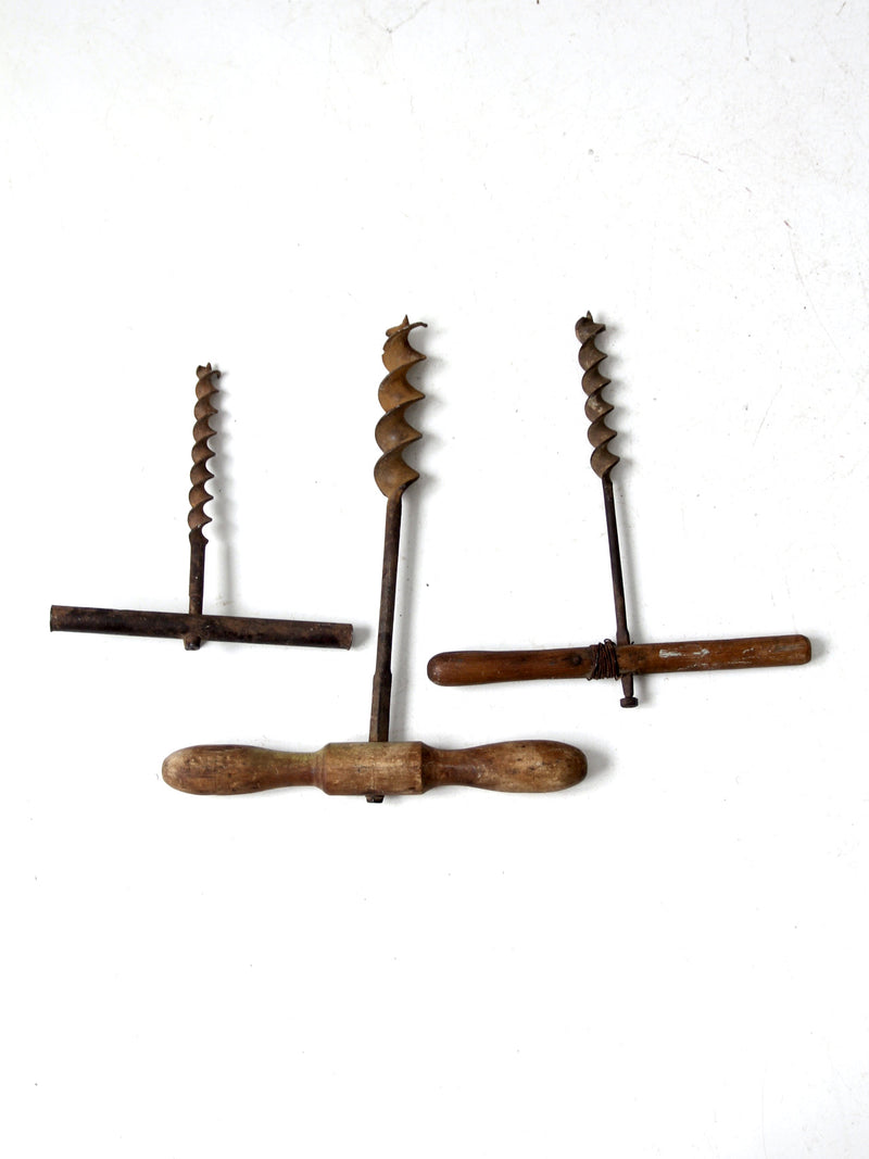 antique primitive t-handle drill set of 3