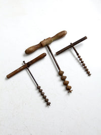 antique primitive t-handle drill set of 3