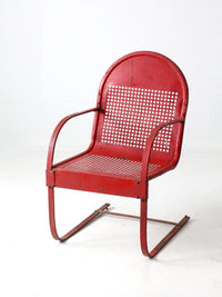 mid century red metal patio chair