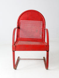 mid century red metal patio chair