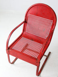 mid century red metal patio chair