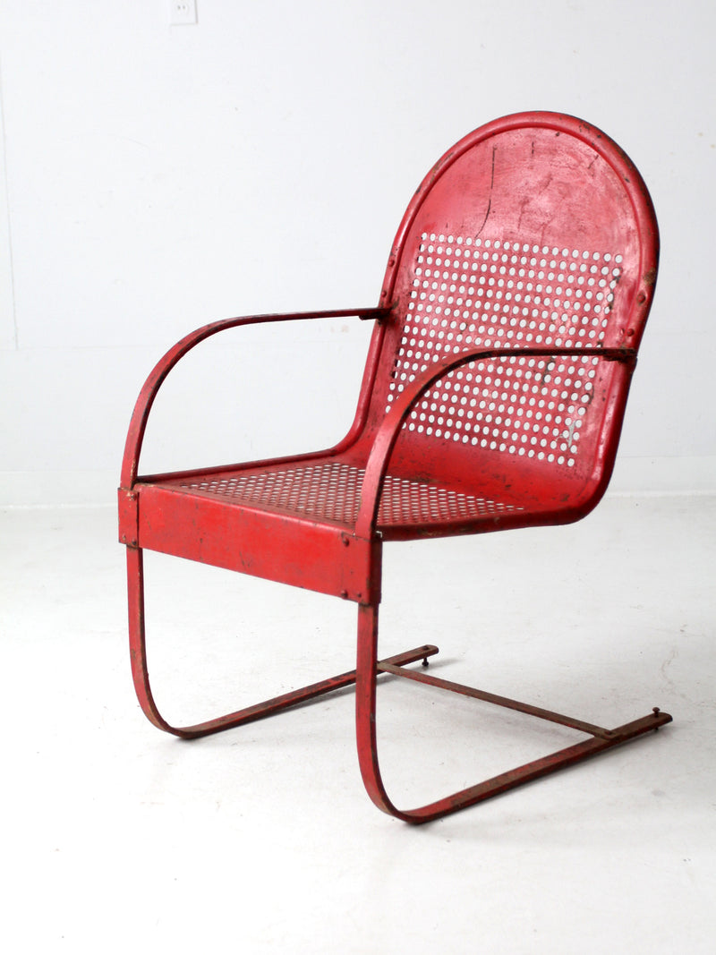 mid century red metal patio chair