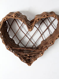 vintage twig heart wall basket