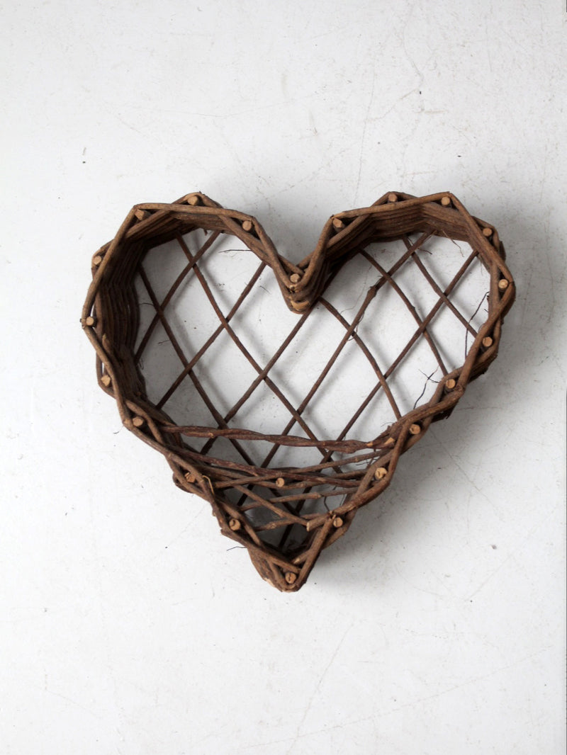 vintage twig heart wall basket