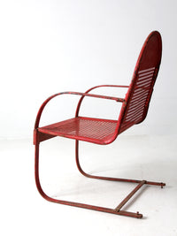 mid century red metal patio chair