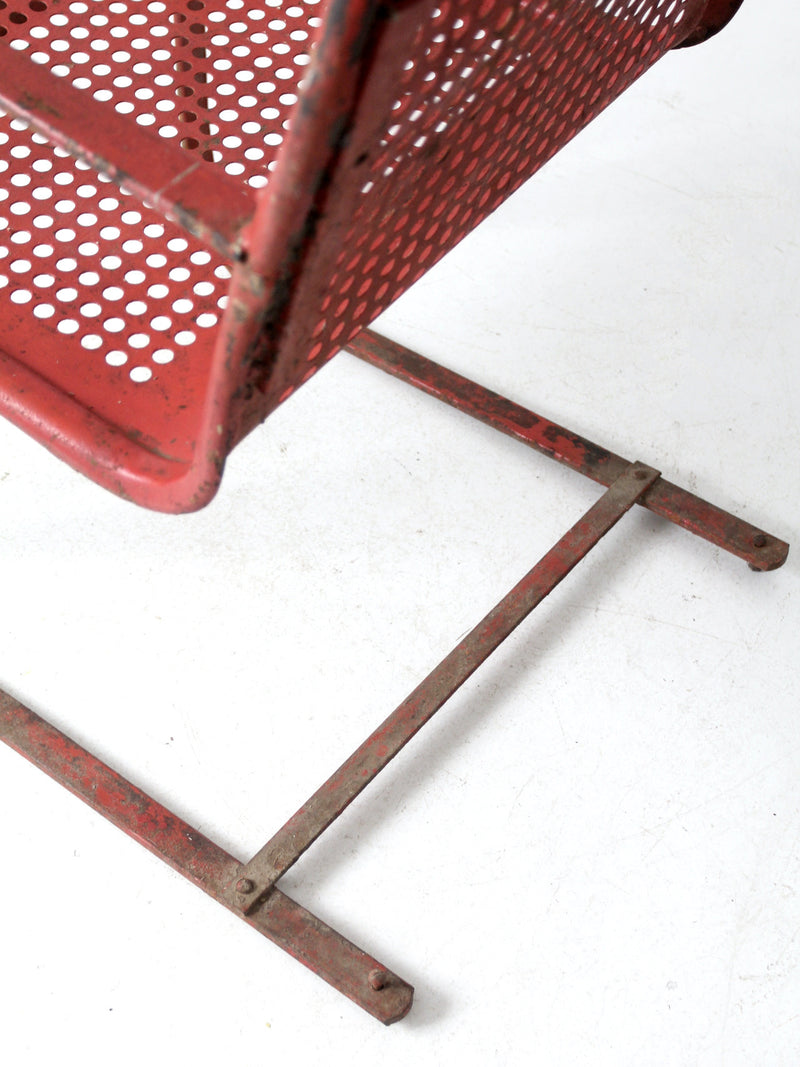 mid century red metal patio chair