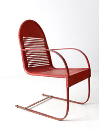 mid century red metal patio chair