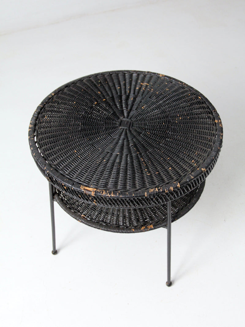 mid century black wicker side table