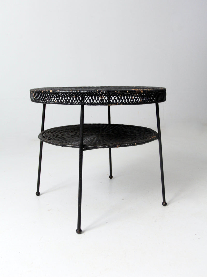 mid century black wicker side table