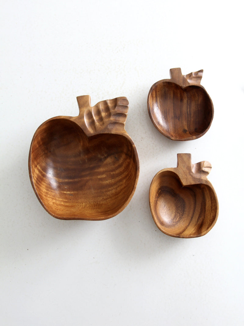 vintage apple shape wood bowl set