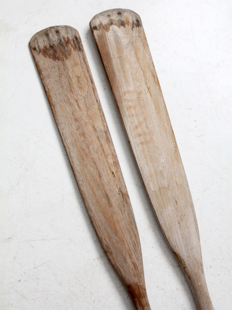 vintage wooden oar pair