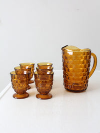 vintage amber glass tumblers and pitcher set