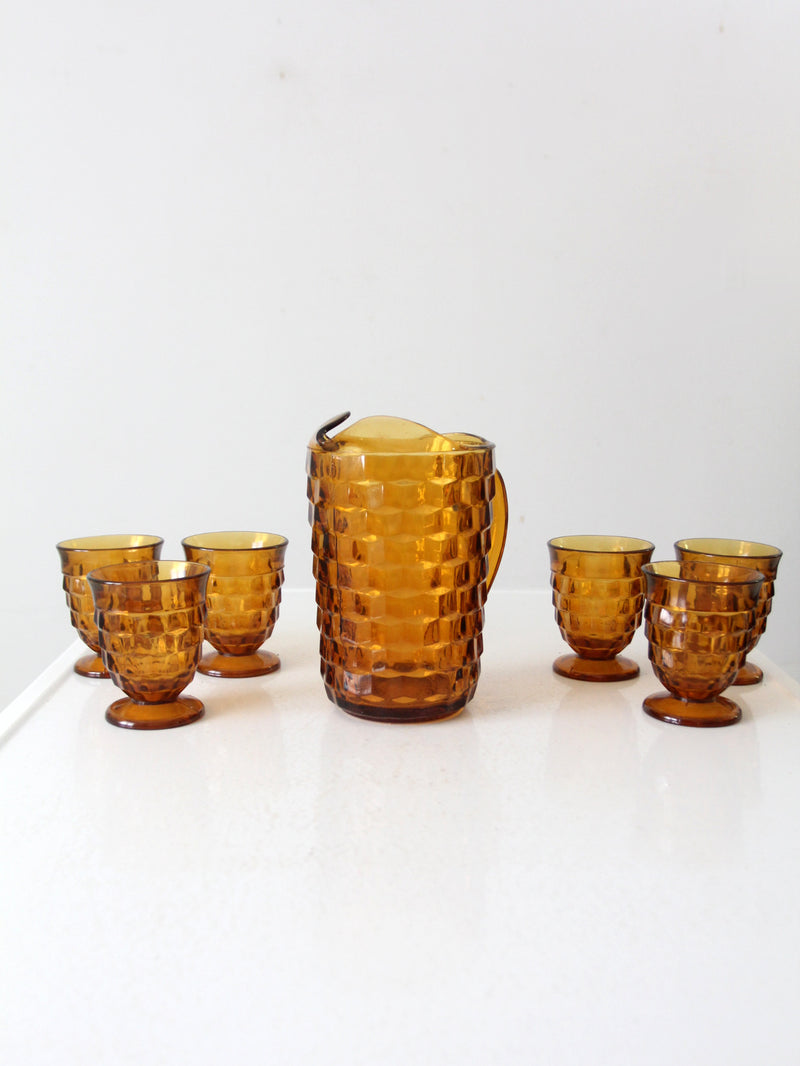 vintage amber glass tumblers and pitcher set