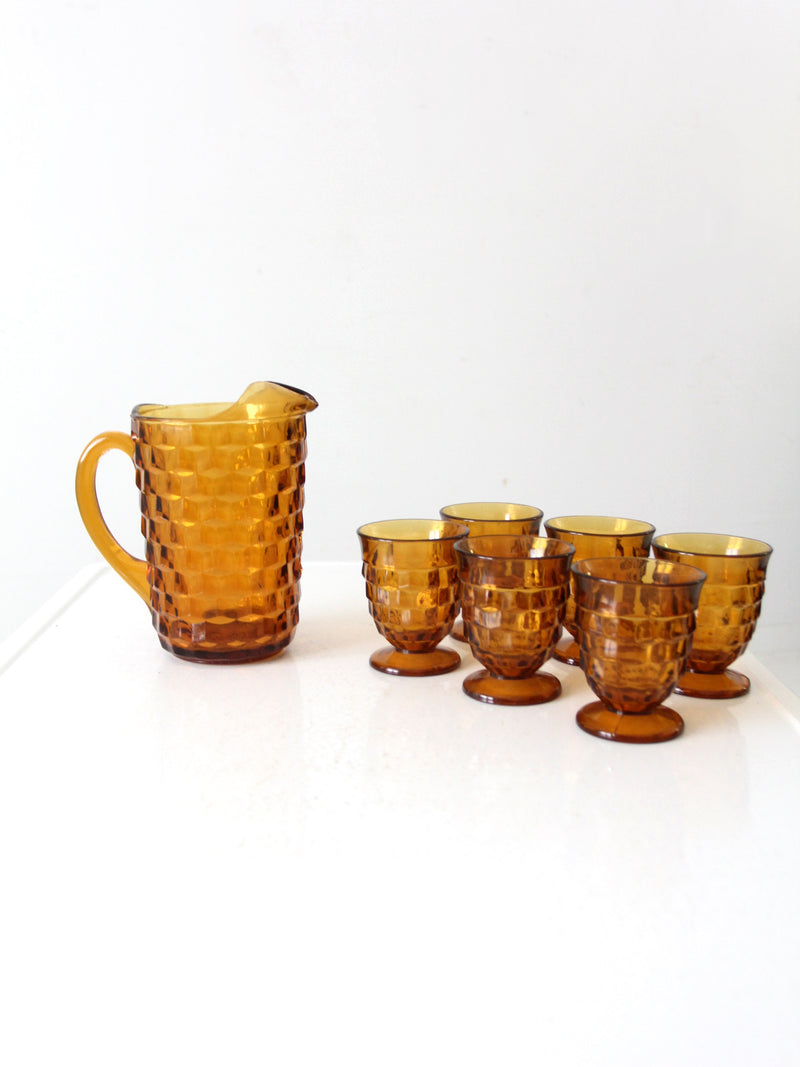 vintage amber glass tumblers and pitcher set