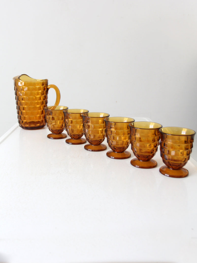 vintage amber glass tumblers and pitcher set