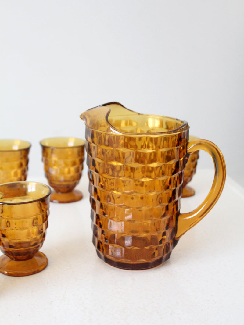 vintage amber glass tumblers and pitcher set