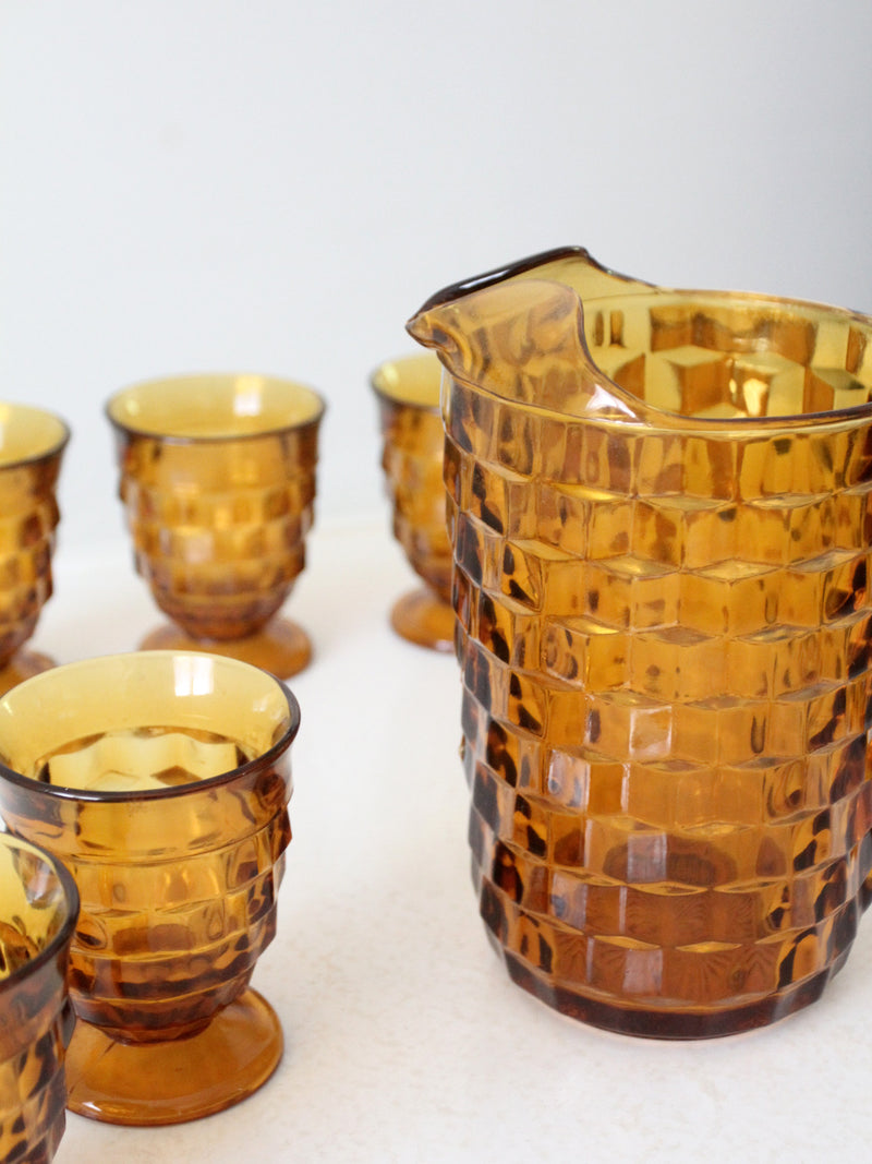 vintage amber glass tumblers and pitcher set