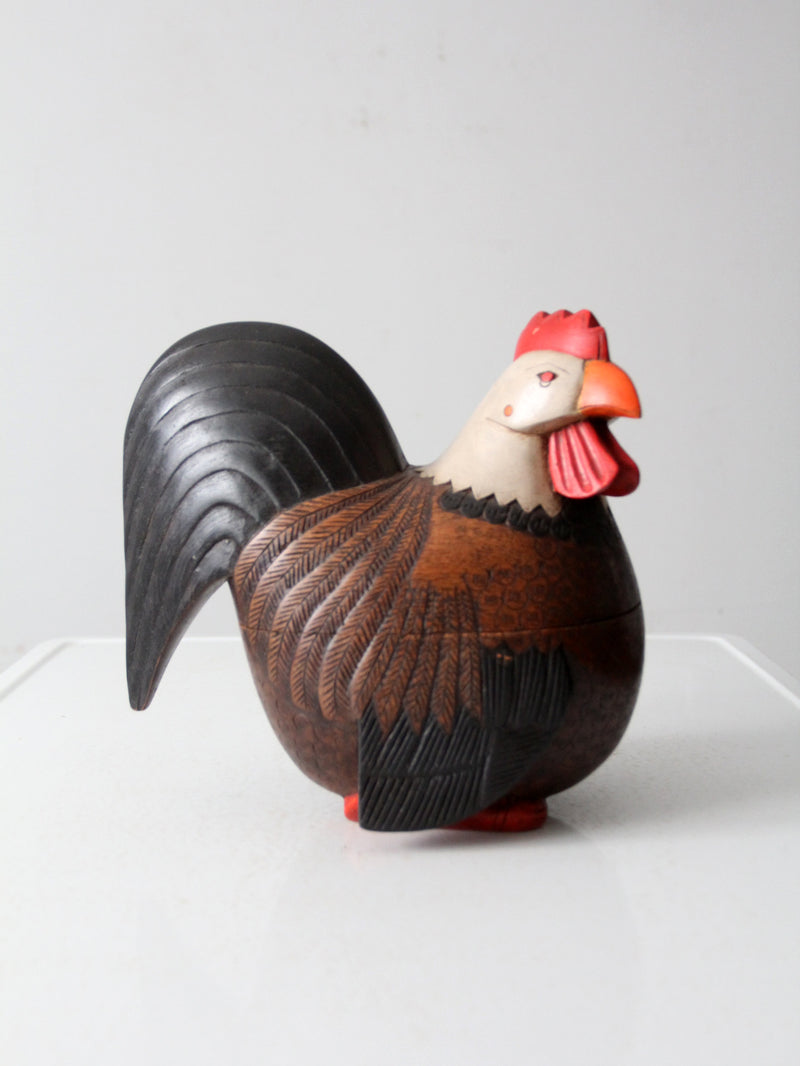 vintage carved wood rooster box