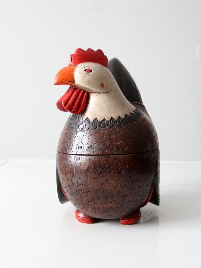 vintage carved wood rooster box