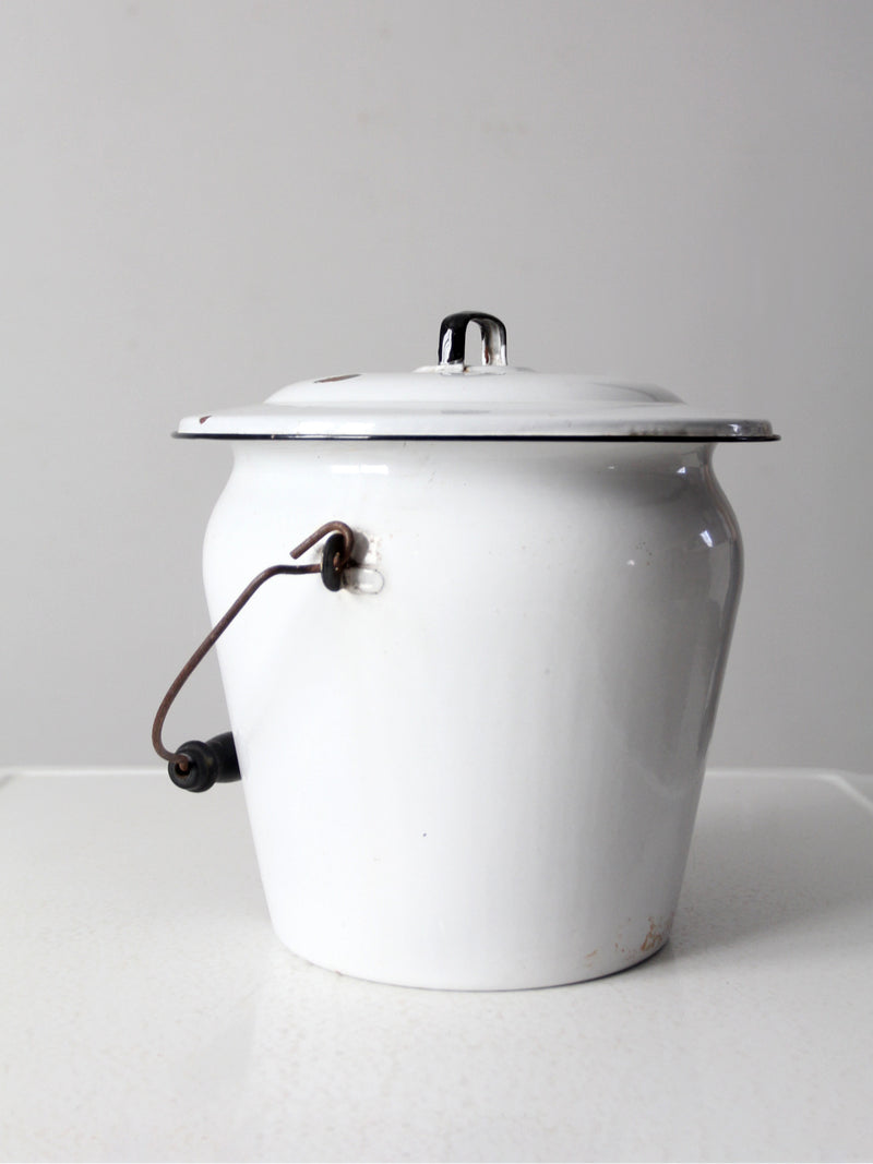 vintage white enamelware bucket