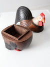 vintage carved wood rooster box