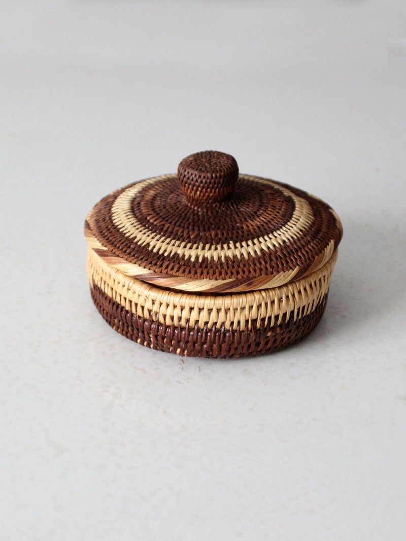 vintage handwoven basket with lid