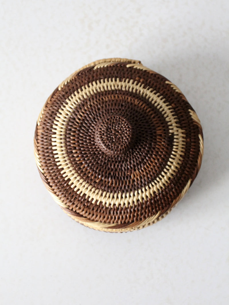 vintage handwoven basket with lid