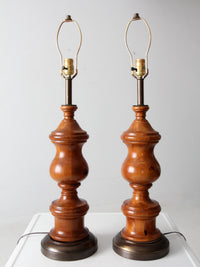 vintage wood baluster table lamps pair