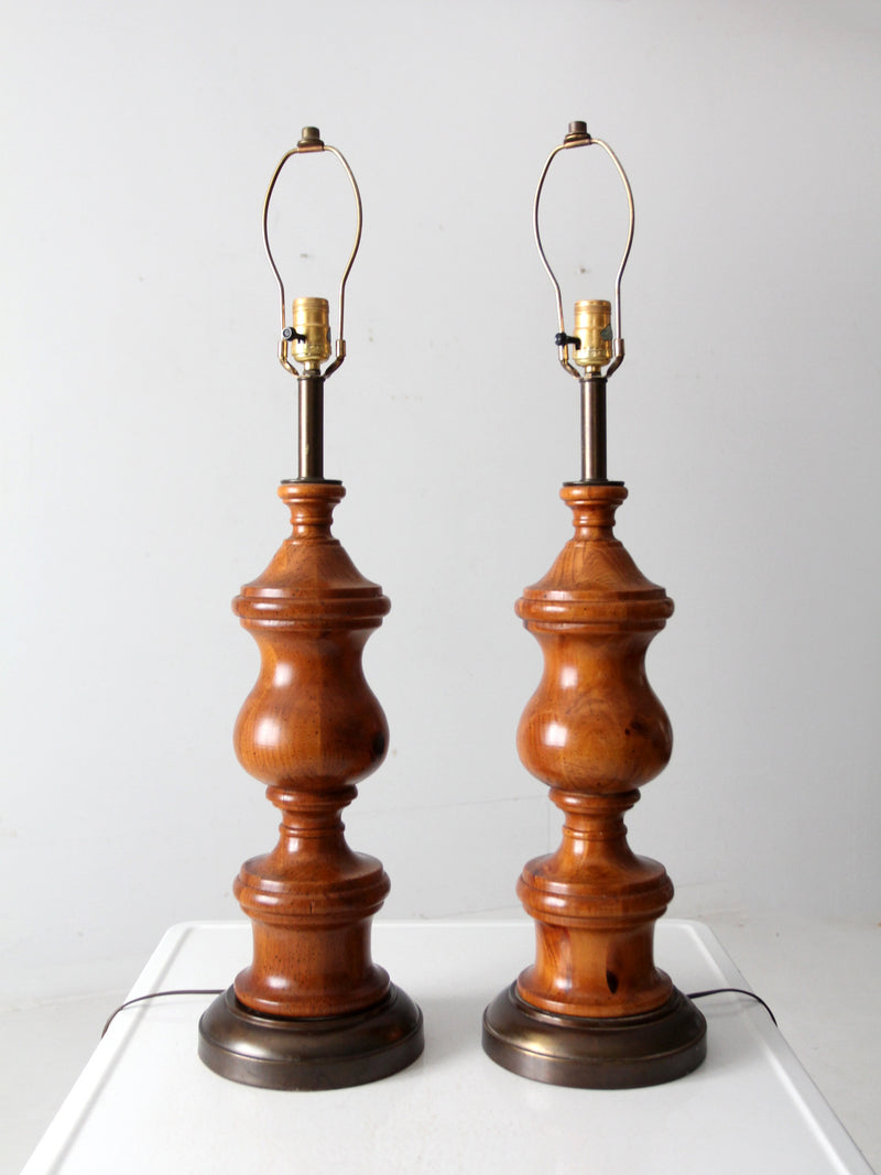 vintage wood baluster table lamps pair