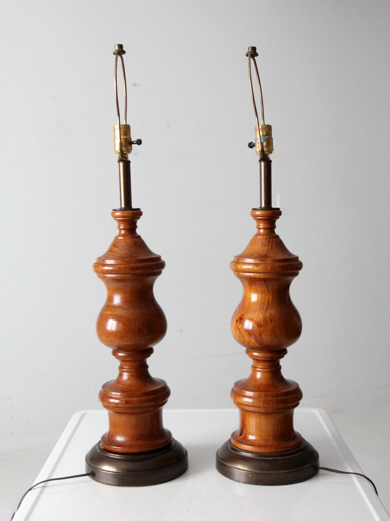 vintage wood baluster table lamps pair