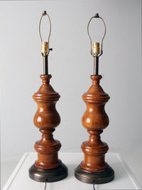 vintage wood baluster table lamps pair