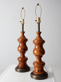 vintage wood baluster table lamps pair