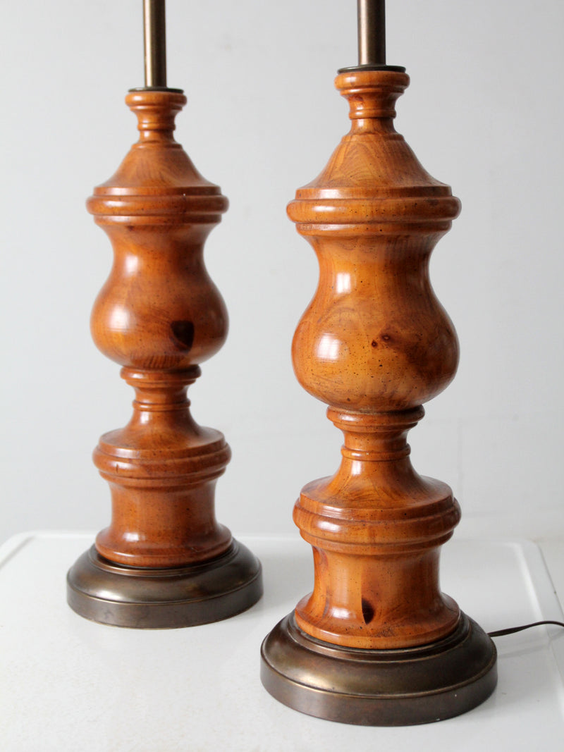 vintage wood baluster table lamps pair