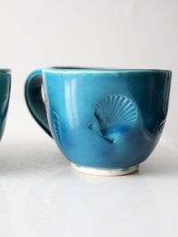 vintage handmade coastal mugs set