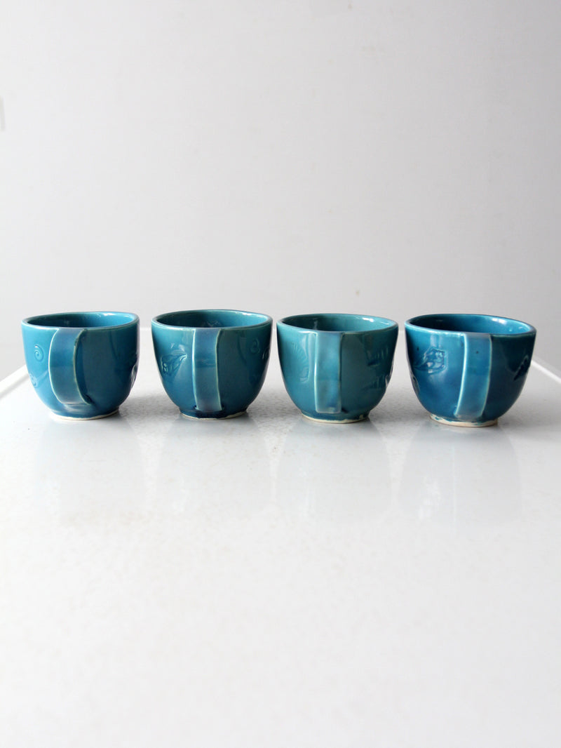 vintage handmade coastal mugs set