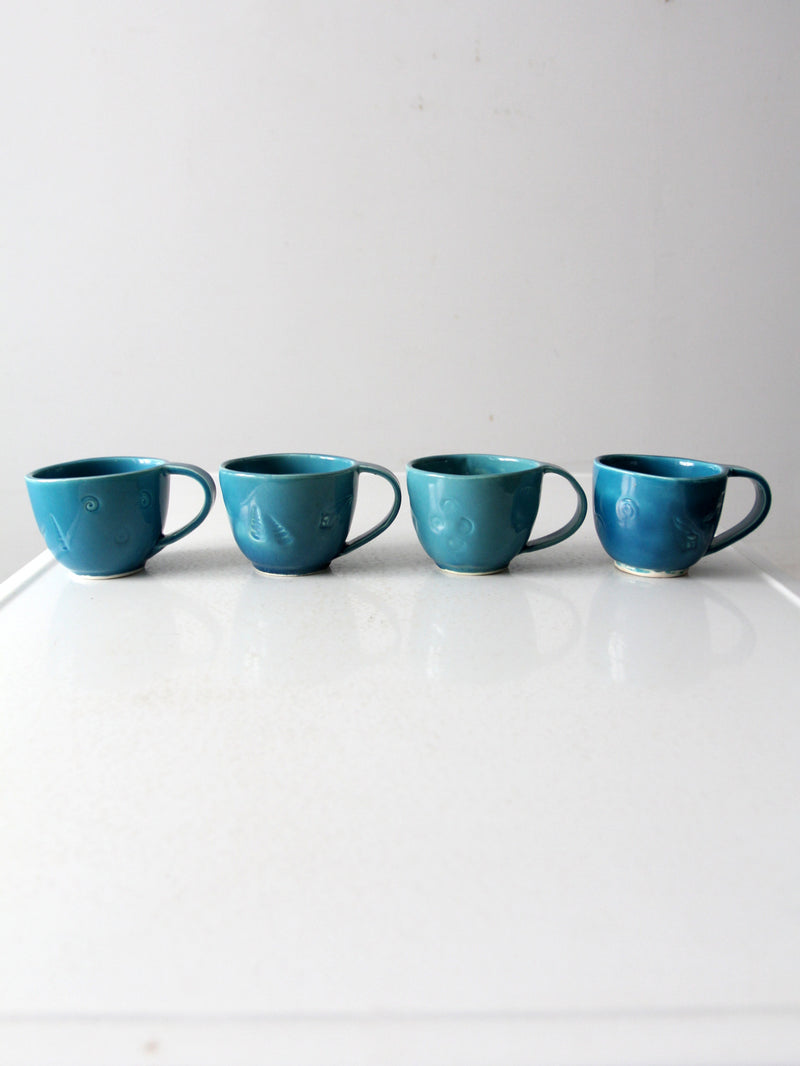 vintage handmade coastal mugs set