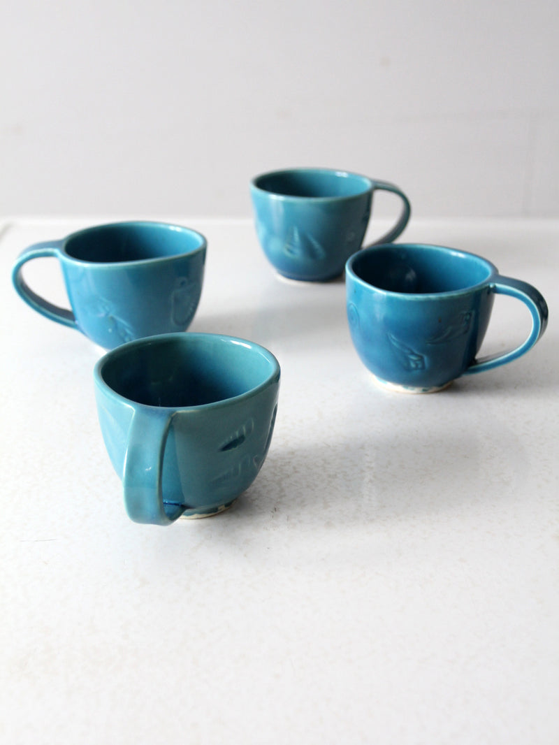 vintage handmade coastal mugs set