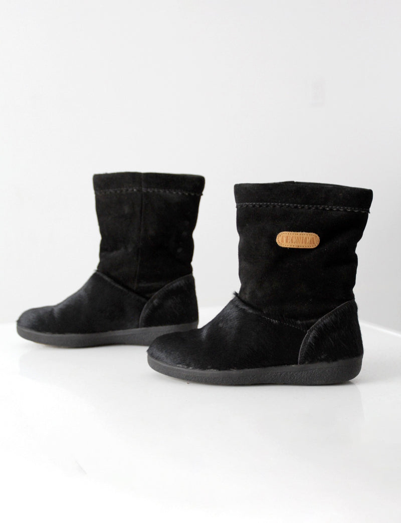 vintage Tecnica black fur suede winter boots