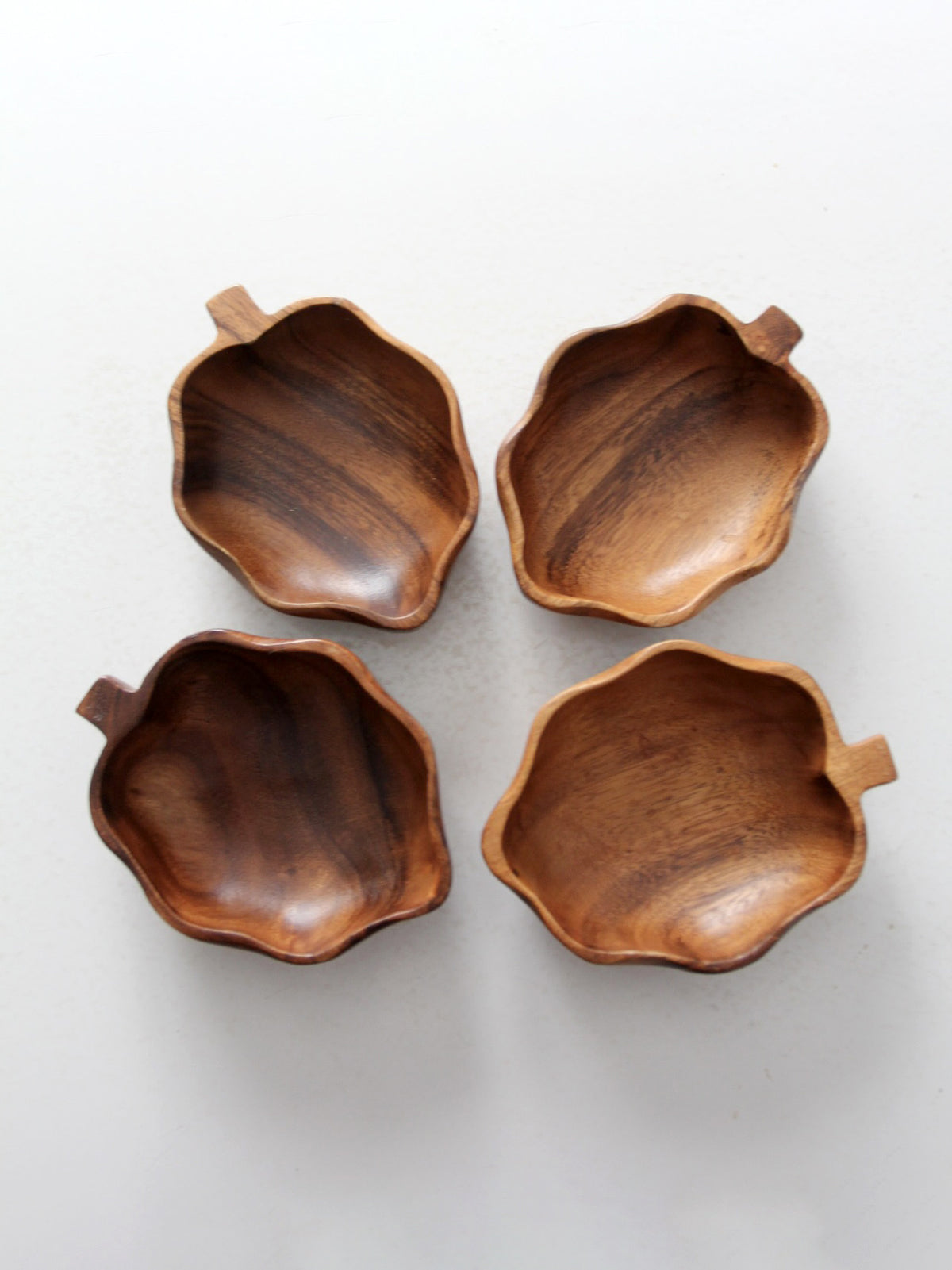 mid century monkey pod wood bowl set of 4