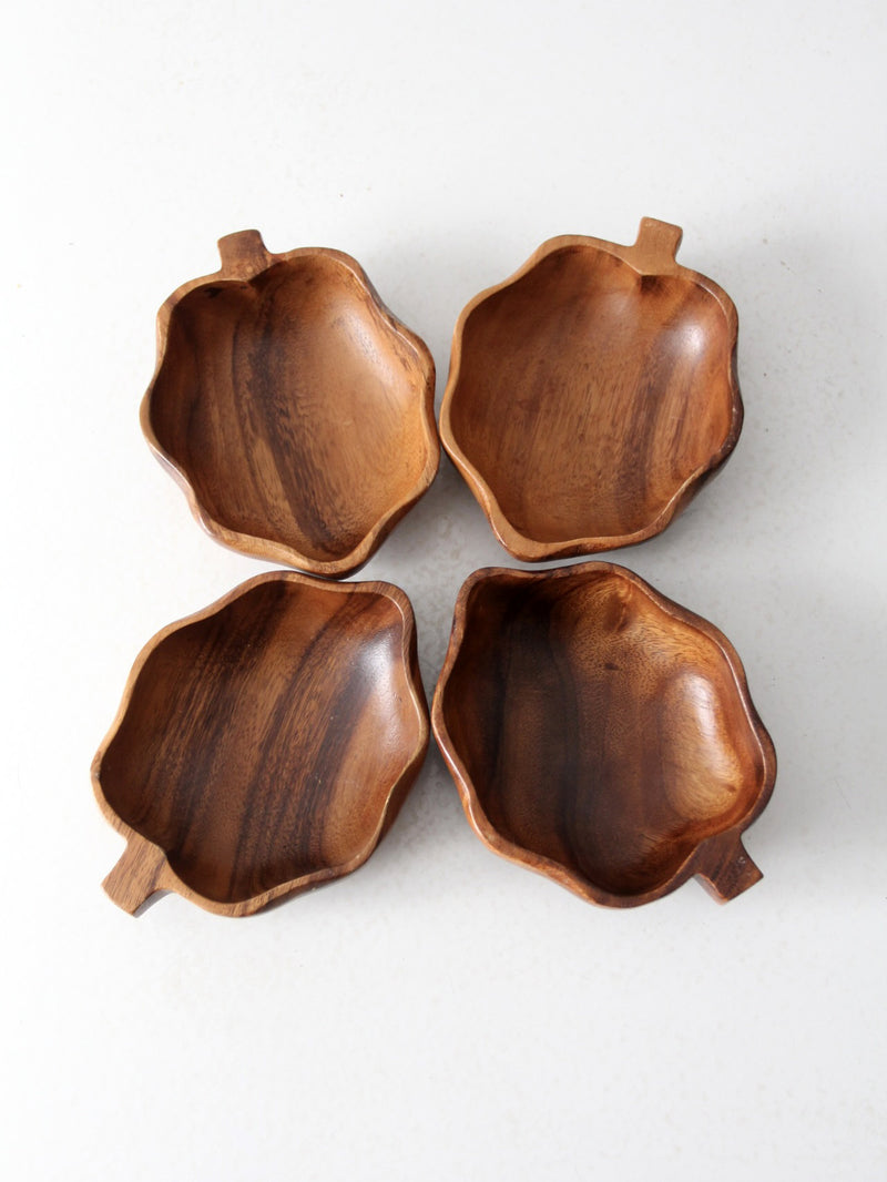 mid century monkey pod wood bowl set of 4